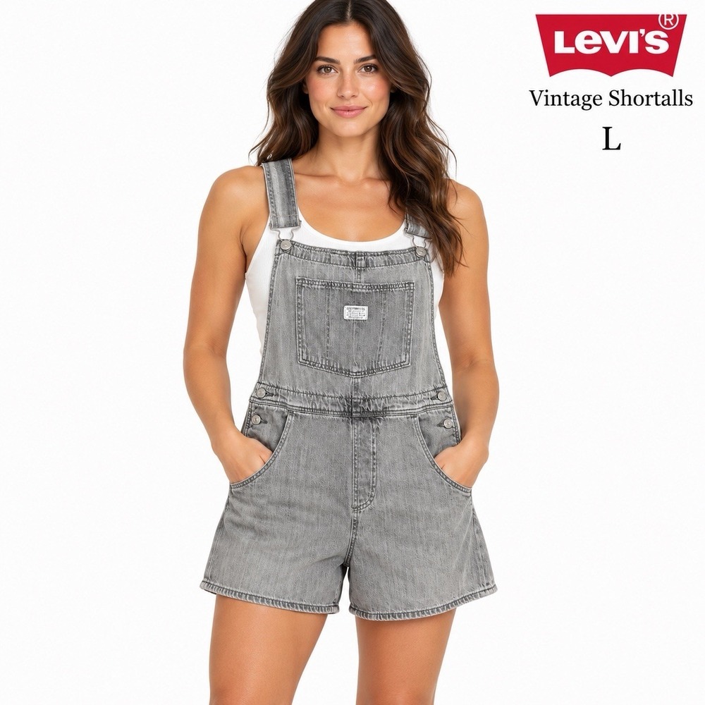 Levi's Womens Large Gray Vintage Shortalls Denim Bib Overall Shorts 52333